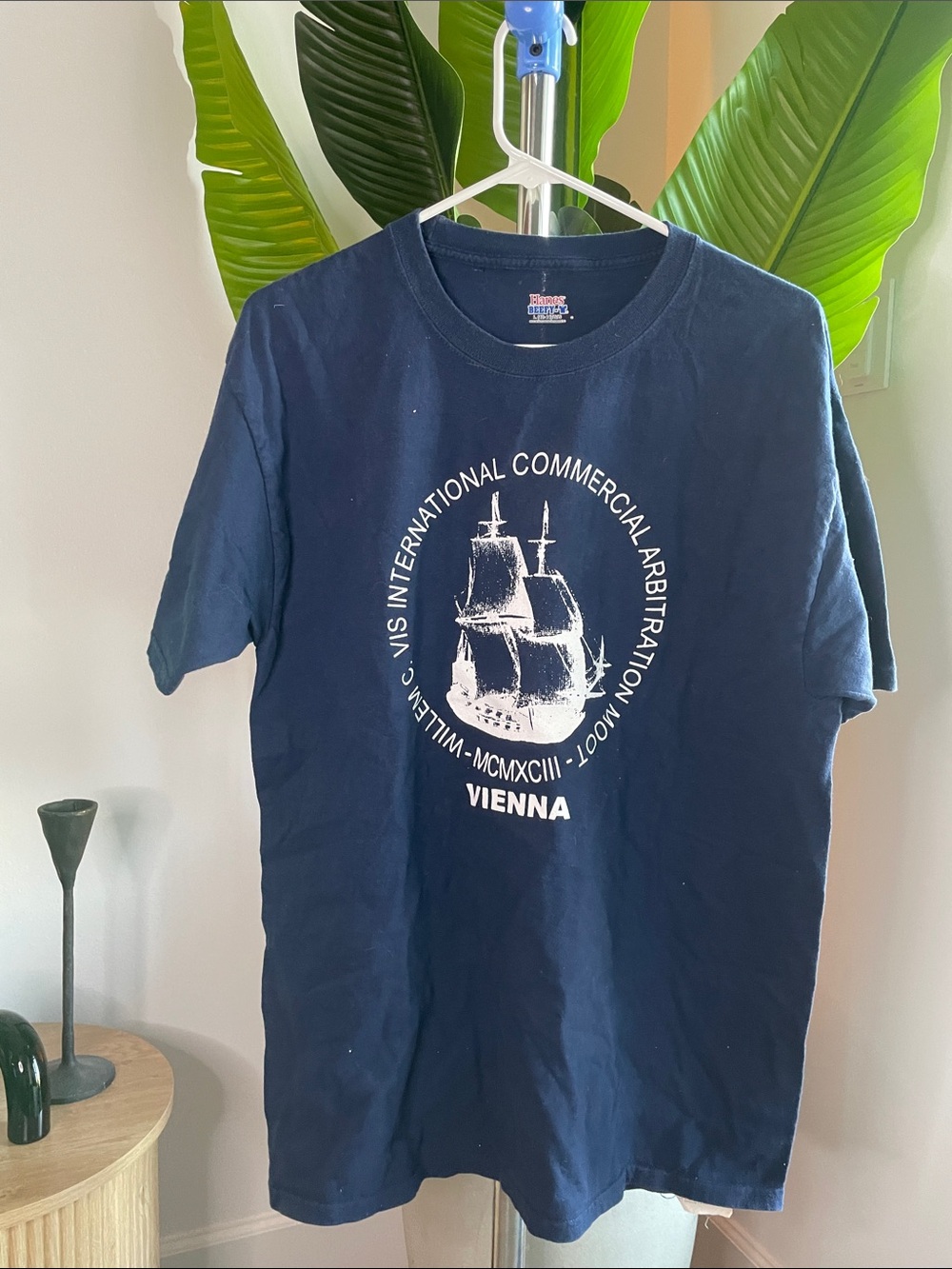 Hanes Navy Tee with White Vienna Ship Graphic